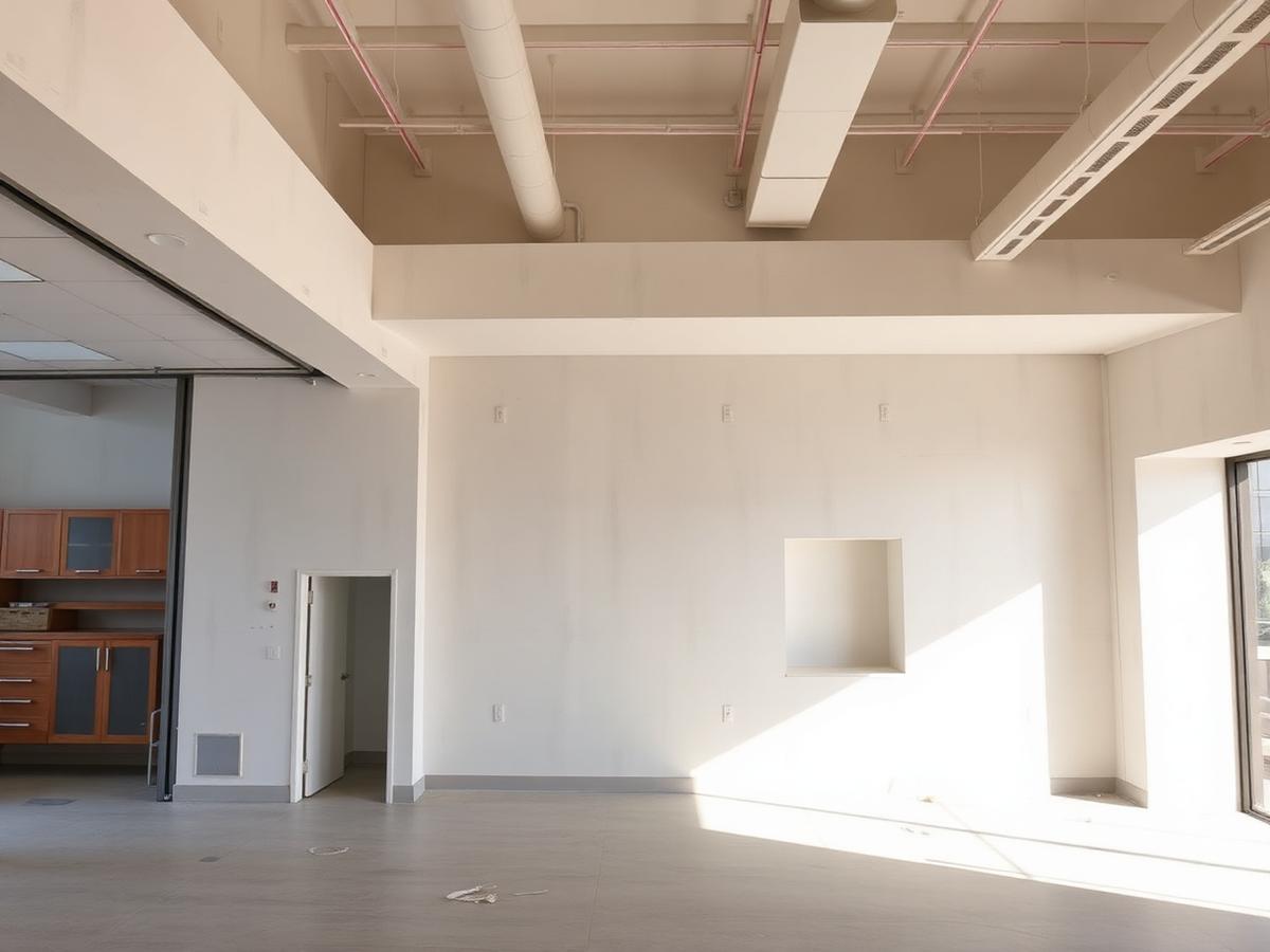 Loja em obra com paredes de drywall e nicho executado
